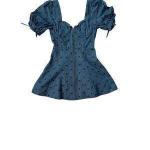 tularosa denim dress Tularosa Savannah Denim Mini Dress Womens Small Blue 3/4 Sleeve Button Front
